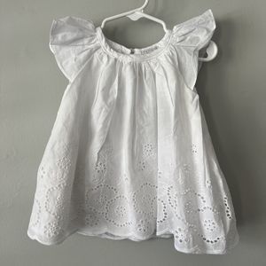 Baby Tahari Girls Dress White Cotton Eyelet Flutter Sleeve Size 0-3 months NWT